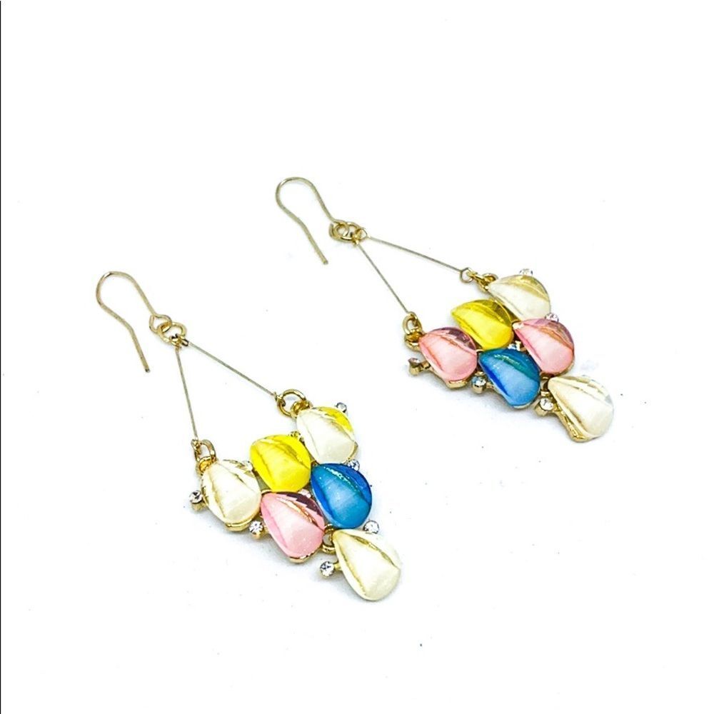 NWT Multicolor Chandelier Rhinestone Gold Earring